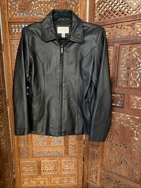 Vintage Worthington Black Leather Zip-Up Collared Jacket- minimalist 90’s
